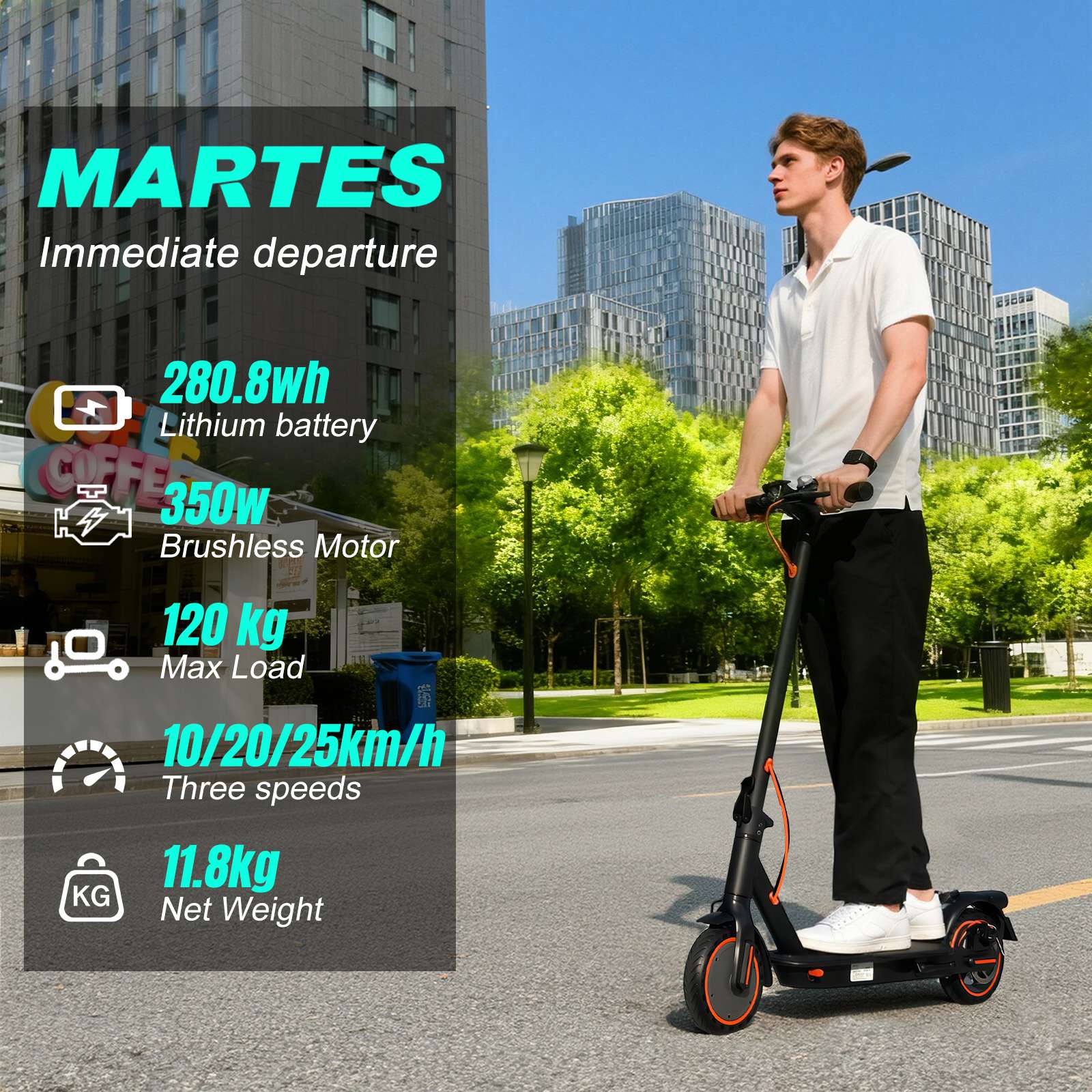 Electric Scooter, 30-35km Range, Ultra-Light Electric Scooters for Adults and Teens, 36V 7.8Ah Battery, 500W Peak Motor, App Control, 3 Speed Mode, T series Foldable E Scooter